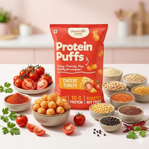 Image of Grainfully Yours Healthy Snack & Breakfast Combo - Ragi (Nachni) Dhokla Mix, Protein Puffs Lemon Pudina & Cheesy Tomato, Plant-Based, High Protein, Roasted Snacks & Millet Mix, No Preservatives