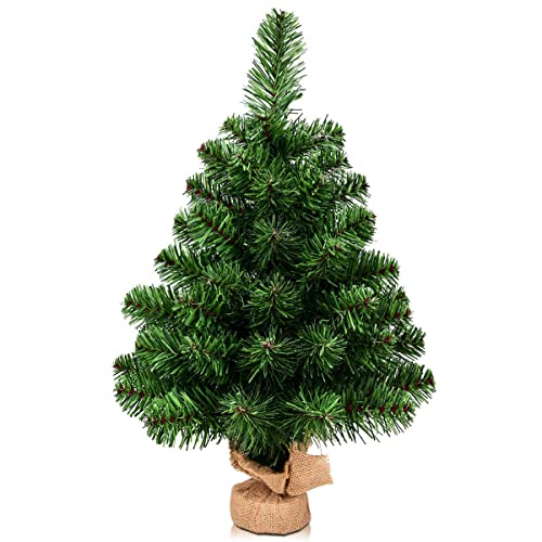 FANTASK Mini albero di Natale artificiale da 60 cm, con 67 punte e base di cemento, piccolo albero di Natale per decorazione da tavolo, fai da te, vetrina