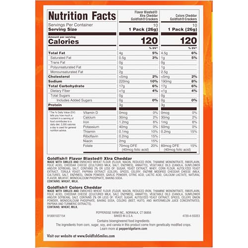 Image of Goldfish Dynamic Duo Variety Pack, Colors Cheddar & Flavor Blasted Xtra Cheddar, Snack Packs, 20 Ct