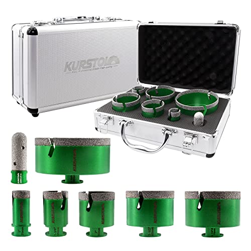 Tile Hole Saw Kit - 6pcs Diamond Core Drill Bits 25/35/50/65/75/102mm+1pc 3/4" Diamond Finger Milling Bit 5/8-11" Thread for Porcelain Ceramic Tile Granite Marble Angle Grinder