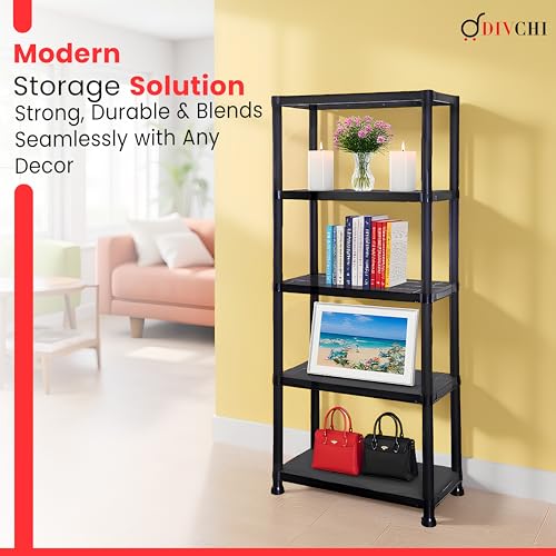 DIVCHI 5 Tier Plastic Storage Shelving Unit | Heavy Duty Shelf Rack for Home, Garage, Office & Utility Room | Shelf Rack (Black) - Image 5