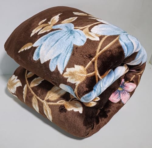 Image of Winter Woolen Premium Flannel Velvet Warm Duvet Cover Quilt Cover | Rajai Cover | Blanket Cover | Comforter Cover Single Size 60x100 inches Woollen (Brown Flora, Single Bed)