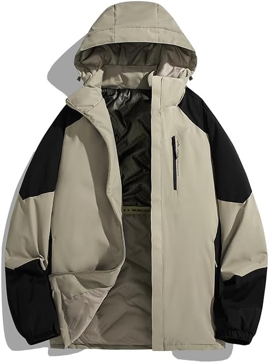Men's And Women's Hooded Colorblock Jacket Multi-Pocket Functional Fleece Lined Softshell Winter Coat