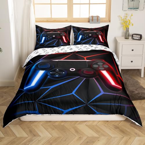 Homewish Gaming Bedding Set Single Gamer Comforter Cover for Boys 3D Gaming Geometric Duvet Cover Gamepad Gamer Console Bedding for Kids Girls Teens Video Game Bedspread Cover - Image 3