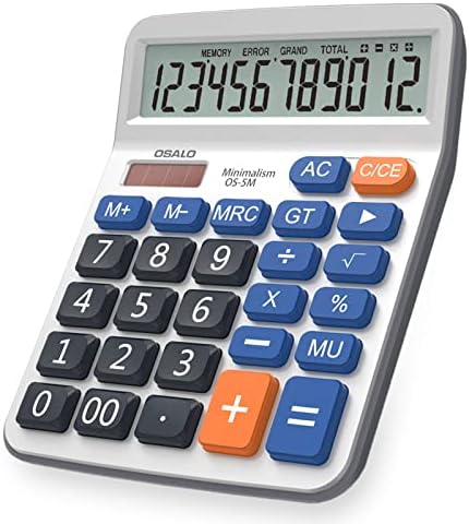 Desktop Calculator Extra Large 5-Inch Clear LCD Display 12-Digit Big Number Button Office Calculator with Auto Sleep Function (OS-5M)