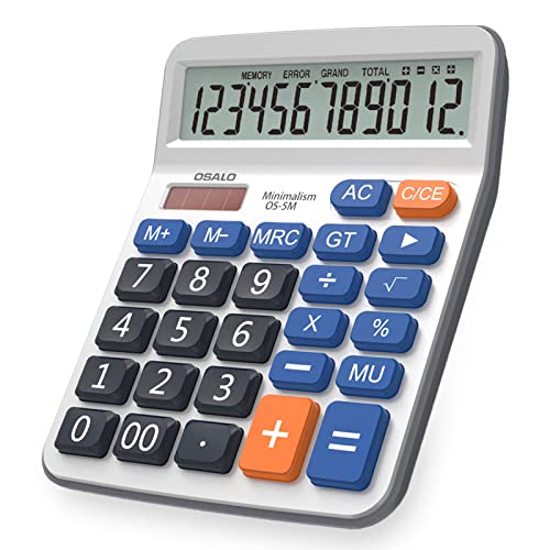 Desktop Calculator Extra Large 5-Inch Clear Lcd Display 12-Digit Big Number Button Office Calculator With Auto Sleep Function (Os-5M) #TOP23