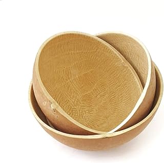 Natural Calabash Serving Bowls, Handcrafted Wood, Set of 3, (Small size 4 inches Diameter)