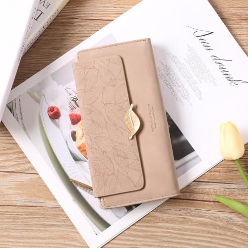 Image of Women's Wallet Leather RFID Blocking Bifold Clutch Large Capacity Credit Card Holder with Coin Zipper Purse