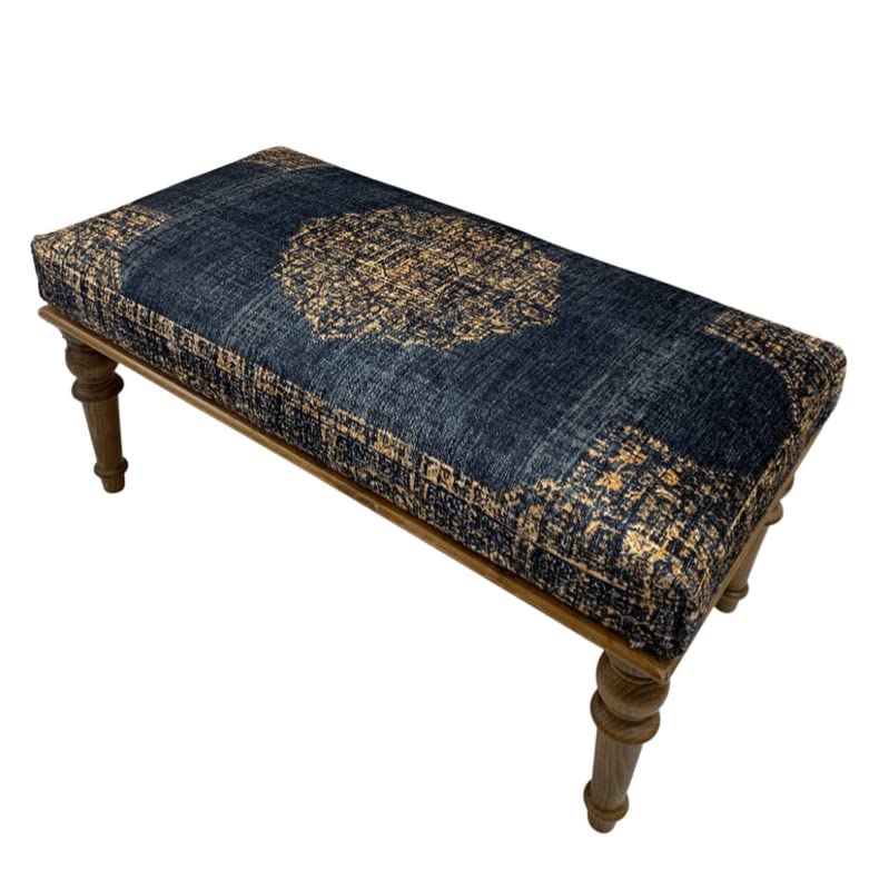 Generic Handmade Oriental Rug Bench, Blue, Wood, 150 kg Capacity