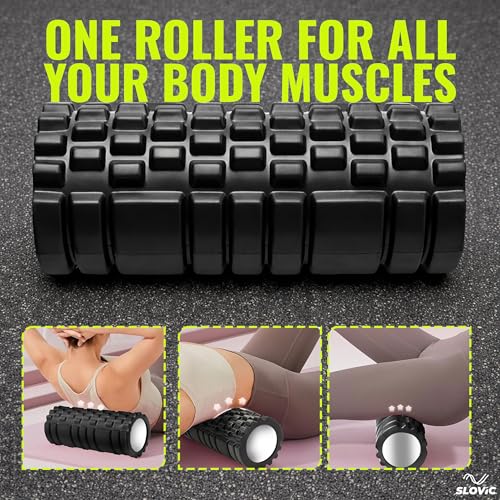 Image of SLOVIC Foam Roller for Back Pain [33 CM] | Deep Tissue Massage and Body Pain High Density Foam Roller for Exercise in Gym, Home Back Roller for Muscle Recovery Massage Roller for Stretching | Black