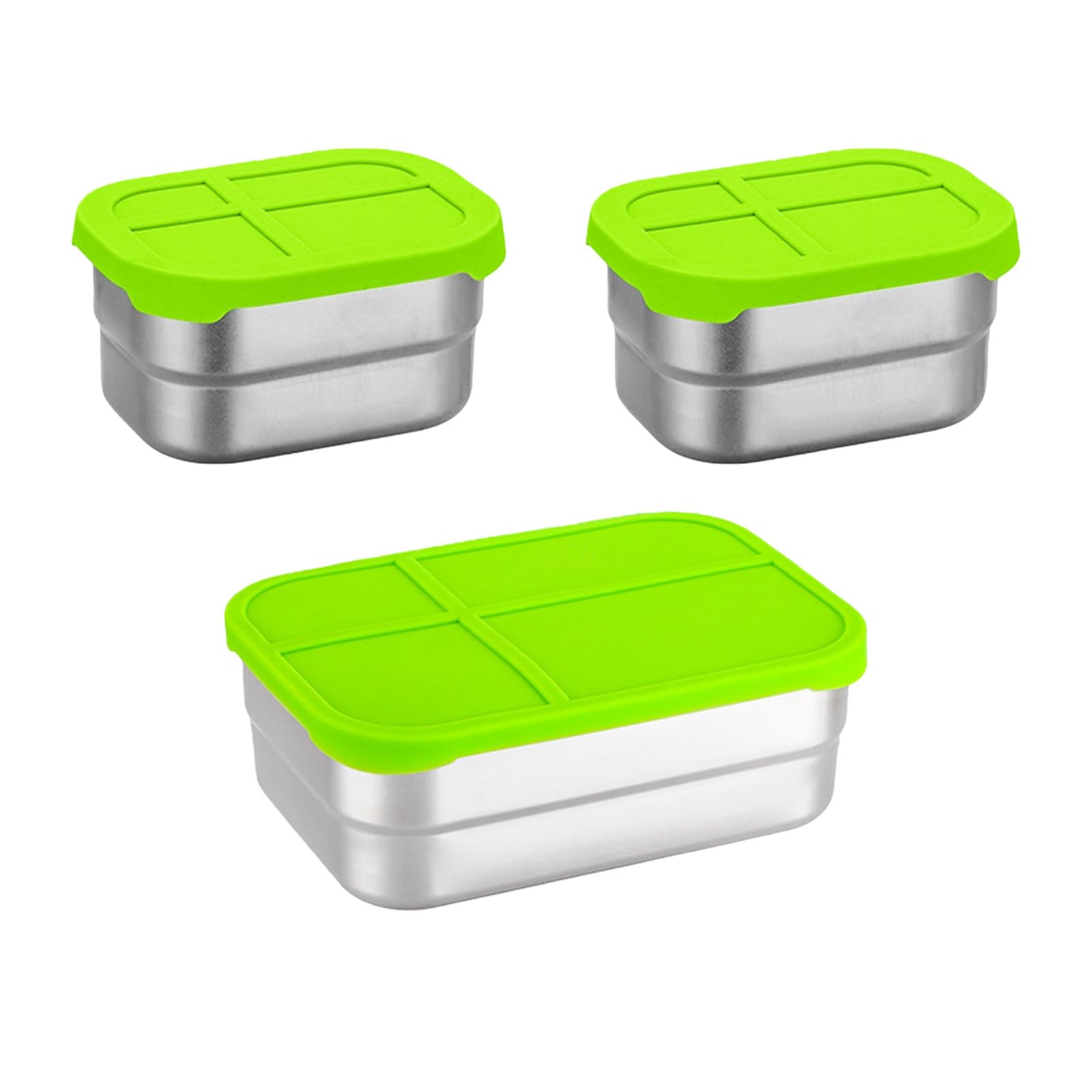 MALSSE Of 3 Nonrust Steel Leak Proof Food Container with Silicone Lid for Secure Lunch Storage Microwave Safe and Easy Cleaning Nonrust Lunch Box