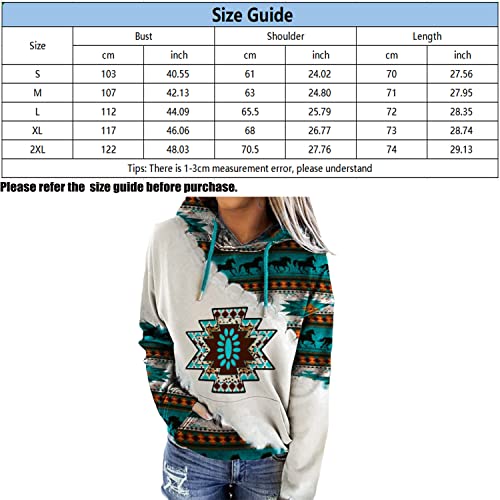 Lanaoree Womens Western Ethnic Print Comfy Hoodie Fashion Long Sleeve Hooded Sweatshirts For Women Small Blue #TOP3