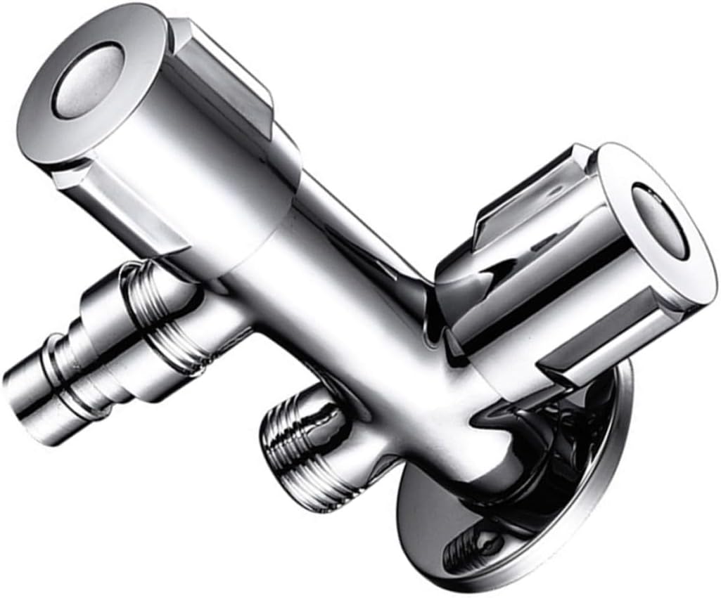 Dual Outlet Washing Machine Shut Off Valve Silver Angle Stop Valve with Easy Control Handles for Water Supply Construction Simple Installation Accessory for Laundry
