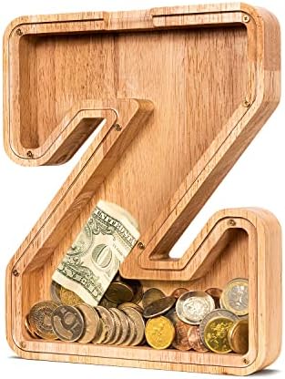 Summidate-Wooden-Letter-Piggy-Bank,Large Unbreakable Money Box, Coin Bank(Initial-E)