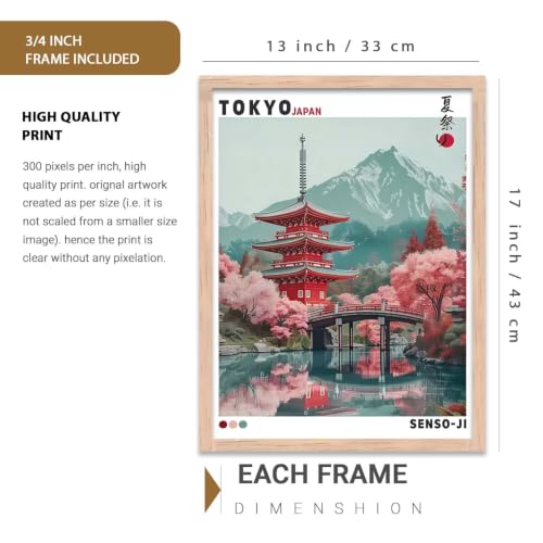 Image of kotart Japan City View Wall Framed Posters | Japanese City View Aesthetic Framed Poster for Living Room Bedroom Gaming Room Studio Wall Decor Set Of 3 (13X17 inch)