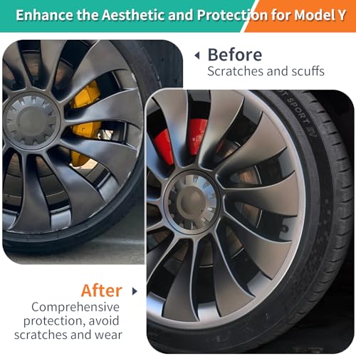 Image of Wheel Rim Protector for Tesla Model Y 2020-2024 21 Inch Uberturbine Wheels|ABS Trim Rings Anti-Curb Rash Scratch Prevention|Tesla Model Y Accessories 2020-2024|Gunpowder Color(Set of 4)
