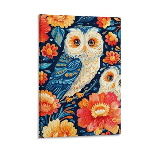 Hibou murale decoration peinture sur toile maison tableau oiseau