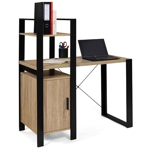 IDMarket - Schreibtisch Onyx mit Schrank Holz und Schwarz