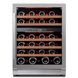 Ca’Lefort 24” Wine Cooler Refrigerator – 46 Bottle Wine Fridge Dual Zone with Modern Touch Intelligent Digital 40°-65°F Low Noise, Built in or Freestanding Wine Cooler for Home and Kitchen