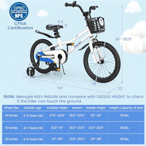 Image of BABY JOY Kids Bike, 12 14 16 18 Inch Boys Girls Bike for 3-8 Years w /Training Wheels, 20 Inch Children Bicycle for 8+ Teens w /Kickstand, Handbrake, Coaster Brake & Removable Basket, Sporty Bicycle