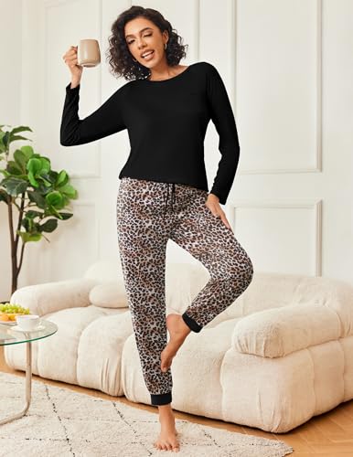 Image of Ekouaer 2 Pack Womens Pajama Sets Long Sleeve Pjs Soft Comfy Lounge Set
