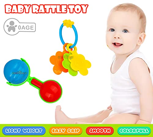 Image of Zest 4 Toyz Rattles Toys for Babies Colorful Lightweight Plastic Non Toxic Shake & Grab Rattle Set for New Born Kids (Multicolor) - Pack of 3