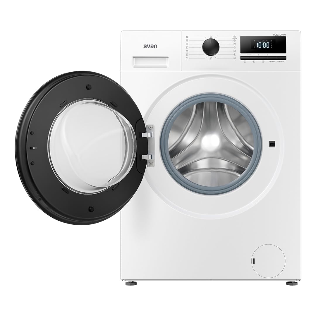 Svan Lavadora 6 kg Carga Frontal, Blanco, OL62ADW00. 1600W, 1200 rpm, Motor Inverter, 15 Programas, Función Stop&Go, Tambor Acero Inoxidable, Clase de Eficiencia Energética A