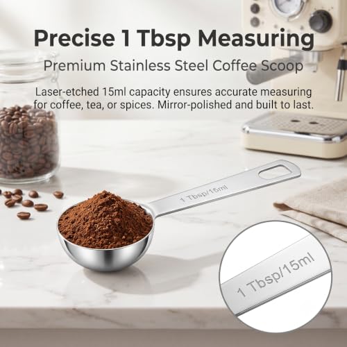 4-Pack Coffee Scoop – 1 Tablespoon (15ml) Stainless Steel Measuring Spoons, Long Handle for Ground Coffee, Tea, and Powder - Image 4