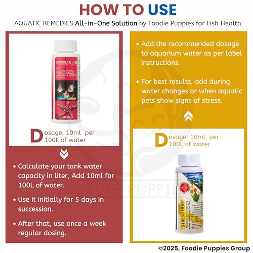Image of Foodie Puppies Aquatic Remedies 2-in-1 Aquarium Medicine Combo - (Microlife S2 + Stress Heal, 100ml Each) | Anti-Bacterial Effective Fish Skin Treatment for Fresh Water