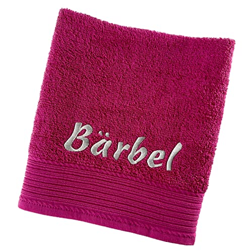 Schnoschi Handtuch mit Namen oder Wunschtext Bestickt, personalisiertes Duschtuch, individuelles Badetuch, Saunatuch oder Gästehandtuch mit Initialen, 100% Baumwolle, 30 x 50 cm pink