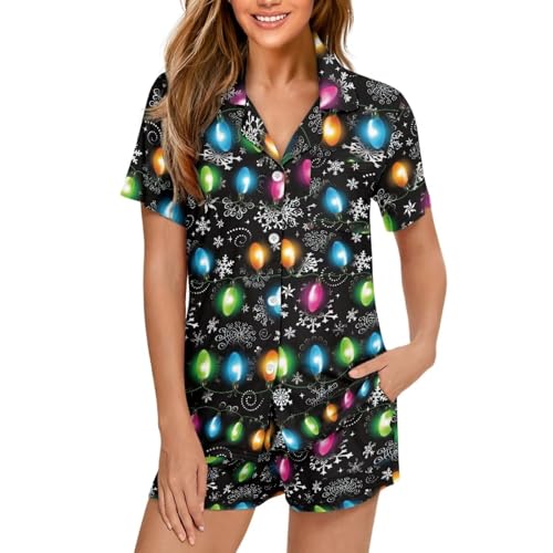 Image of Women's Short Sleeve Sleepwear Pajamas Nightwear with Pockets | Premium Polyester Fabric Ultra Soft Lightweight Breathable Touch, Wrinkle Resistant, All Day Cozy Wear for Daily Sleep