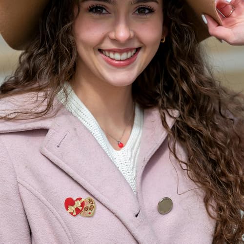 Image of Valentines Heart Brooch Pins for Women | Red Heart Gift Box Pins for Women | Valentines Wedding Party Accessories Gift