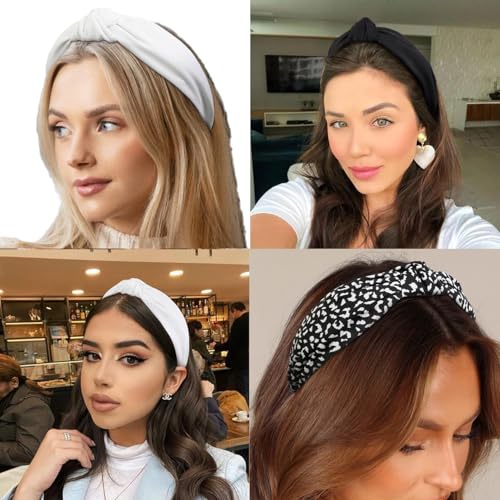 Alice Bands Adult Boho Beauty Wide Top Knot Turban Fabric Hairband No Slip Headwear Elastic Hair Hoops Fashion Hair Accessories for Women and Girls 4Pcs - Image 4