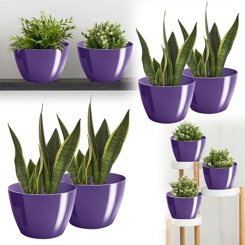 PECZEKO Blumentopf glänzender, Pflanzkübel aus Übertopf Kunststoff Dekorativer Topf für, groß und klein Pflanzen, 2er-Set blumenkübel… – Ansicht 2