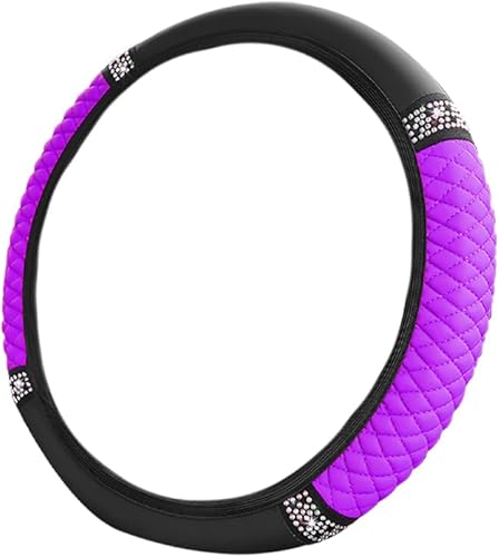 Miniatura 6 de Funda para volante, universal de piel sintética suave de 15 pulgadas con diamantes de imitación coloridos, protector elástico de volante con