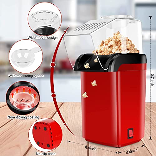 Image of Playpulse (๐๐ ๐๐๐๐ ๐๐๐๐๐๐๐๐) Electric Popcorn Popper 1200W - Oil-Free Hot Air Machine for Healthy Homemade Snacks, Kids & Adults, Ideal for Movie Nights, Kitchen, Party Entertainment-Red
