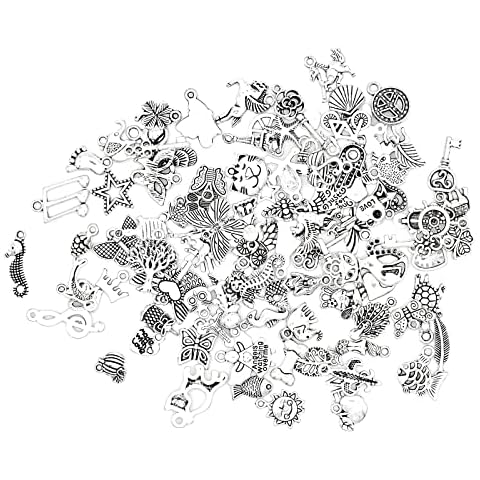 Bailinks Silver Charms for Jewellery Making,100 Pieces Mixed Smooth Tibetan Metal Charms Pendants for DIY Craft Jewelry Making Bracelet Necklace Pendant Earring Accessories Cover