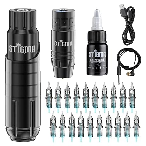 STIGMA Wireless Tattoo Kit Rotary Pen Machine Tattoo Set with 20Pcs Cartridges Needles Ink and Wireless Power Supply for Beginners and Tattoo Artists STE10KIT02B-1 Cover