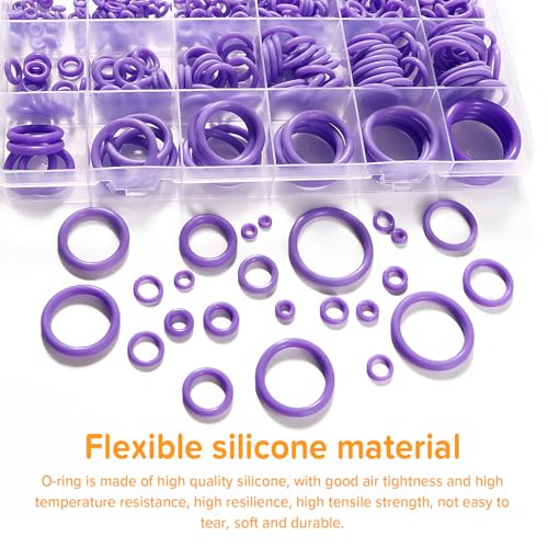 Lyeteung 480 Stücke 24 Größen O Ring Dichtungsringe Set, Silikon Dichtungen Ringe Kit, O Ring Sortiment, für Sanitär Unterlegscheiben Auto Schnellreparatur, Lila