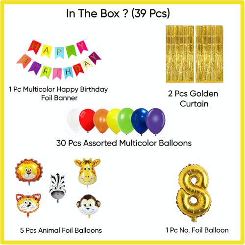 Image of Birthday Decoration Items Kit | Jungle Safari theme | Multicolor Theme Decoration for Kids | Birthday Decoration (8 YR)