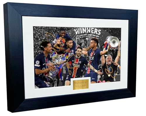 Cadre photo dédicacé du PSG Doue Dembele Kvaratskhelia Hakimi Marquinhos Luis Enrique 30,5 x 20,3 cm Format A4