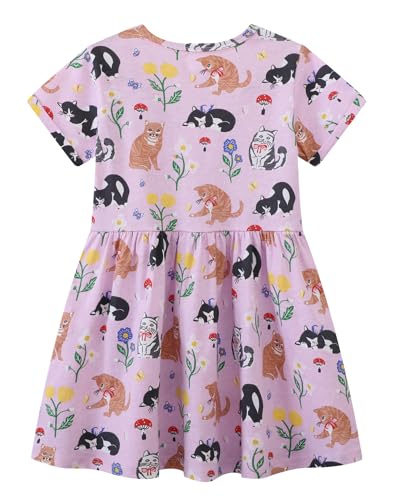 Image of Girls Cotton Long Sleeve Casual Cartoon Appliques Striped Jersey Dresses