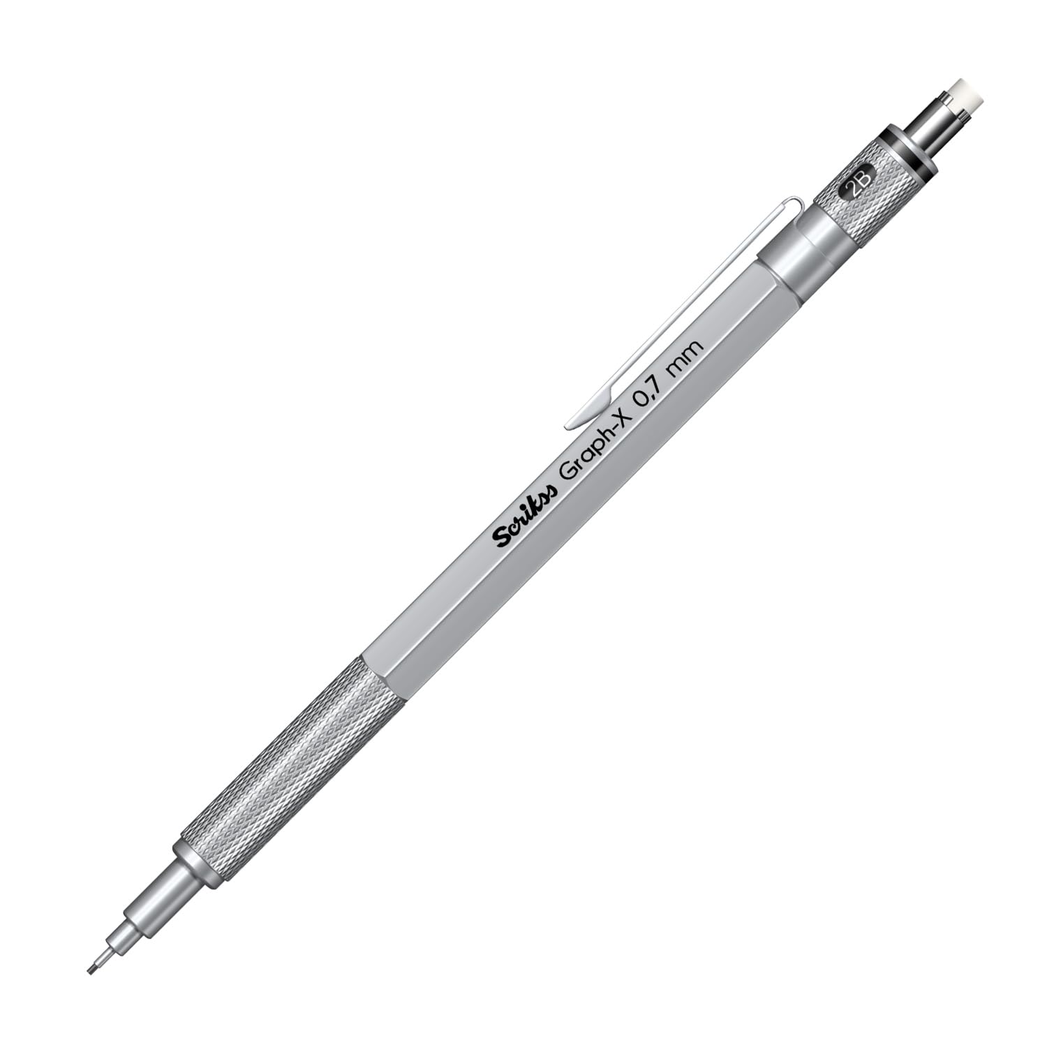 Ołówek mechaniczny siedmiokąt regulowany 0,7 mm ołówek cienki srebrny Graph-x