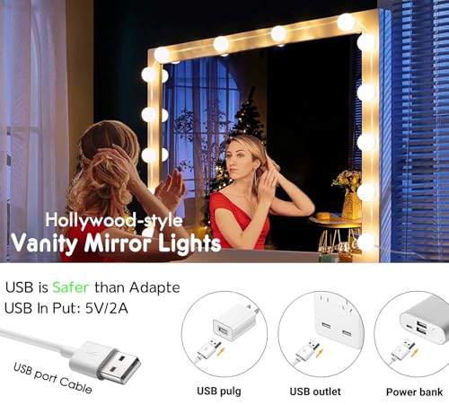 Image of 22.6ft Led Vanity Mirror Lights with 14 Dimmable Light Bulbs Makeup Vanity Lights for Big Long Mirror