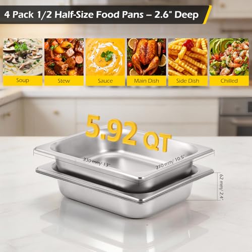 Image of Dyna-Living Hotel Pans 1 /2 Half Size Pans 4 Pack Steam Table Pans