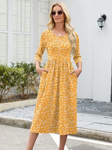 Image of Heymoments Women's Casual Dress Crewneck A line Tiered Flowy Loose Beach Travel Long Dresses with Pockets