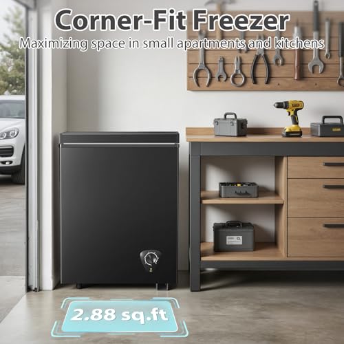 Image of Chest Freezer 3.5 Cubic Feet with Removable Basket and Fast Cooling, Small Deep Freezer, Adjustable Temperature, Energy Saving, Low Noise,Top Open Door Compact Freezer for Kitchen Garage