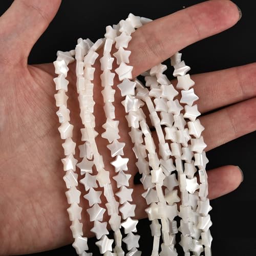 Image of HAAMIIQII Natural White Mother of Pearl Shell Beads 8mm Star Shape Semi Precious Stone Loose Gemstone Beads for Jewelry Making Strand 15 Inch (50-53pcs)