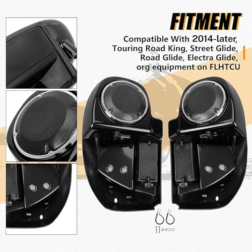 ECOTRIC Motorcycles Vivid Black Lower Vented Leg Fairing W/Speaker Box Pods & Grilles for 2014-2024 Harley Davidson Mode