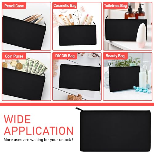 Image of Legigo DIY Craft Canvas Pencil Case - Blank Makeup Pouch, Multi-Purpose Travel Toiletry Bag, Zipper Cosmetic Bags, 8.3 x 5 Inch, Black, 10 Color Zippers